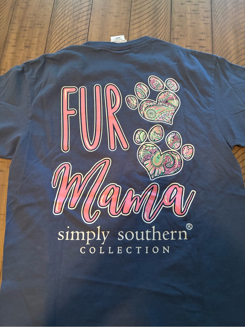 Simply Southern Navy 'Fur Mama' Short-Sleeve Tee with Pink Paisley Accents